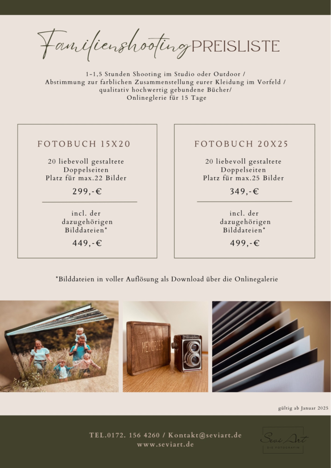 Preisliste, Familienfotos & Kinderfotografie